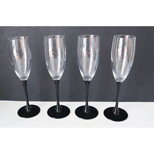 4 Vintage LUMINARC Black Stemmed Champagne Flutes France